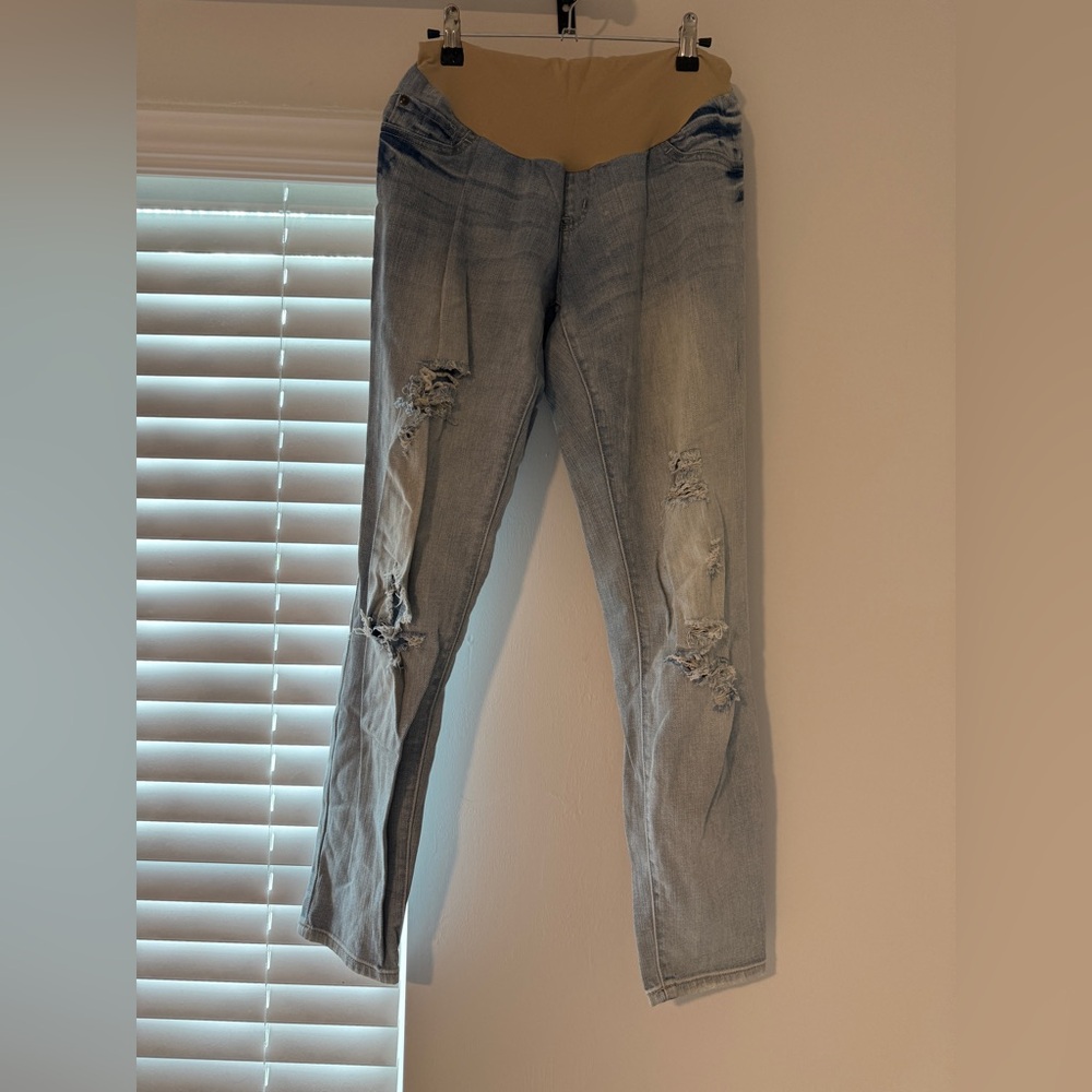 Maternity Light Denim Distressed Jeans
